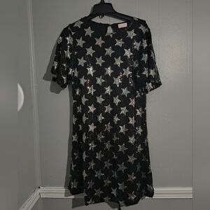 Pink Lily XL Sequin Black Dress with Silver Stars T-shirt Style Party Holiday